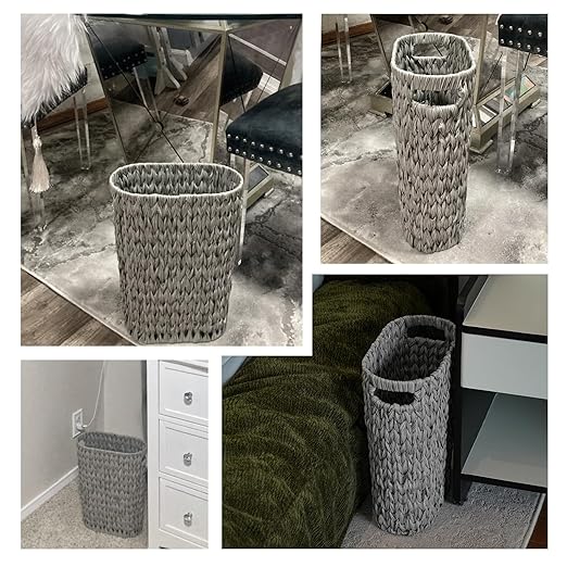 5 Gallon Wicker Trash Can,Wicker Bathroom Trash Can with Handles,Handwoven Waste Basket Waterproof Narrow Small Garbage Can for Bedroom,Bathroom,Office,Grey/20 Liters