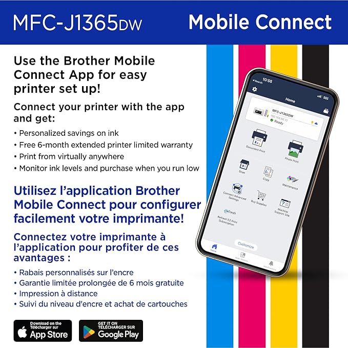 Brother INKvestment 1365 Wireless Color Inkjet All-in-One Printer with Automatic Duplex Printing and 1.8” Color Display | Includes Refresh Subscription Trial(1) (MFC-J1365DW)