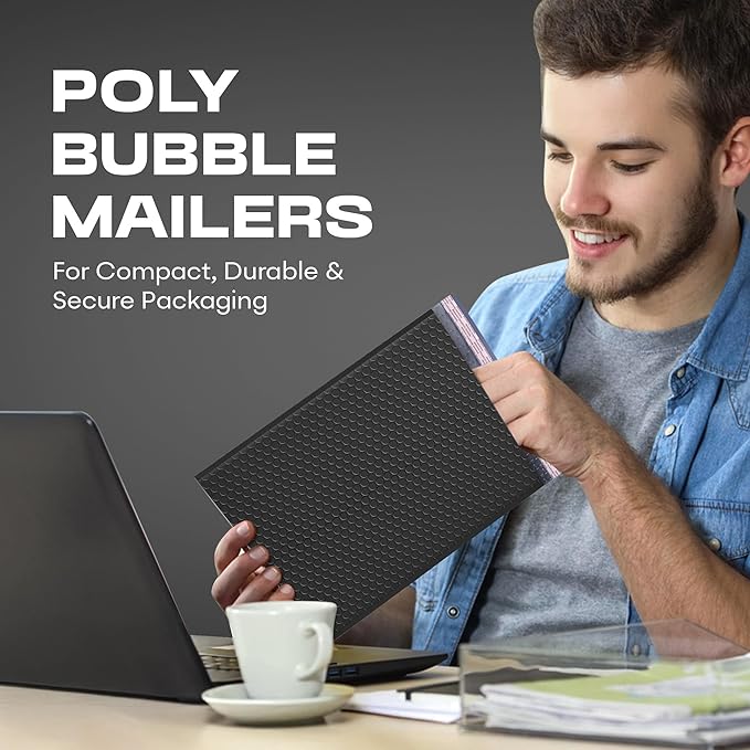 Black 12.5x19.5 Inch Large Poly Bubble Mailers #6 | Padded Envelopes with Self Seal | Air Lined Cushioned Bubble Mailer | Usable Size 12.5x15 | 100 Pack Bulk | Lightweight shipping Bags