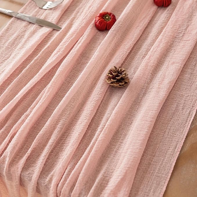 10pcs Blush Pink Gauze Rustic Cheesecloth Table Runner 120 Inch 10 FT for Wedding Baby Shower Bridal Shower Birthday Engagement Garden Outdoor Party Long Sheer Boho Decorations