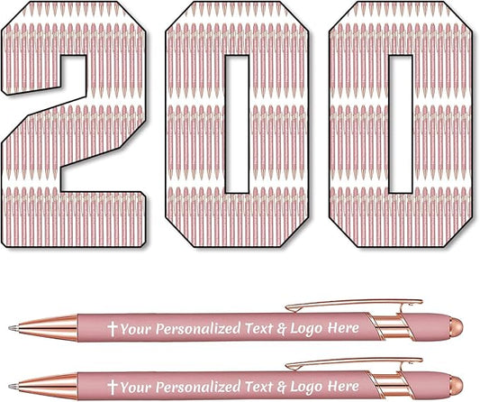 STREADVE 200 Personalized Custom Pens Engraved Writing Pen with Name Logo, Customized Promotional Items Stylus Pen Gifts for Women Realtor Nurse Wedding Business, Rose Gold