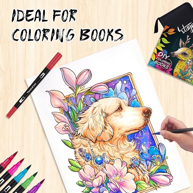 Dual Markers Brush Pens for Adult Kids Coloring Books, 168 Colors Art Marker Set with Fine & Brush Tip Pen for Bullet Journaling, Coloring, Drawing, Hand Lettering, Calligraphy, Art Supplies