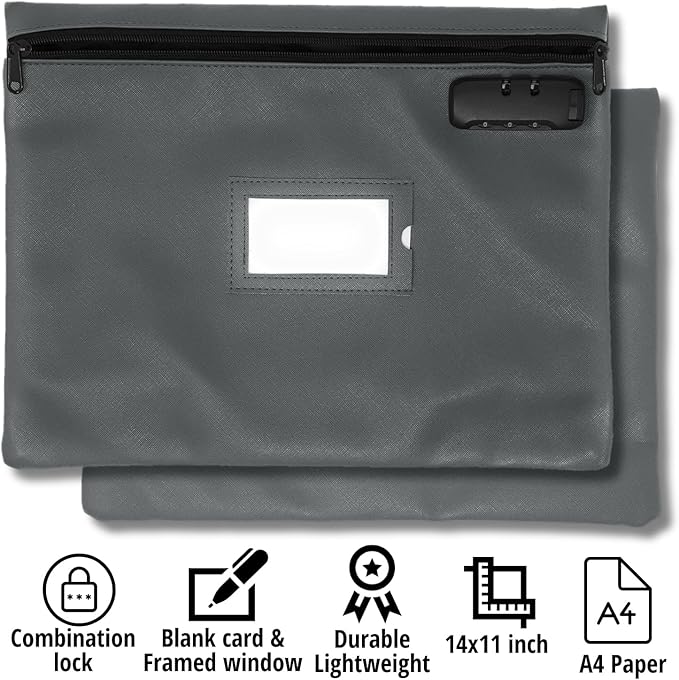 Grey Notary Bag | 14x11 inch | Locking Document Case with Zipper | Carrying Case for Notary Kit, Stamp, Embosser, Ink Pad, and Valuables