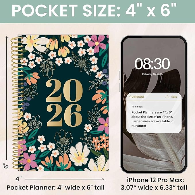bloom daily planners 2026 Pocket Planner - 4” x 6” - (January 2026 - December 2026) - MINI Weekly/Monthly Agenda Organizer & Calendar Book - Blooming Wildly