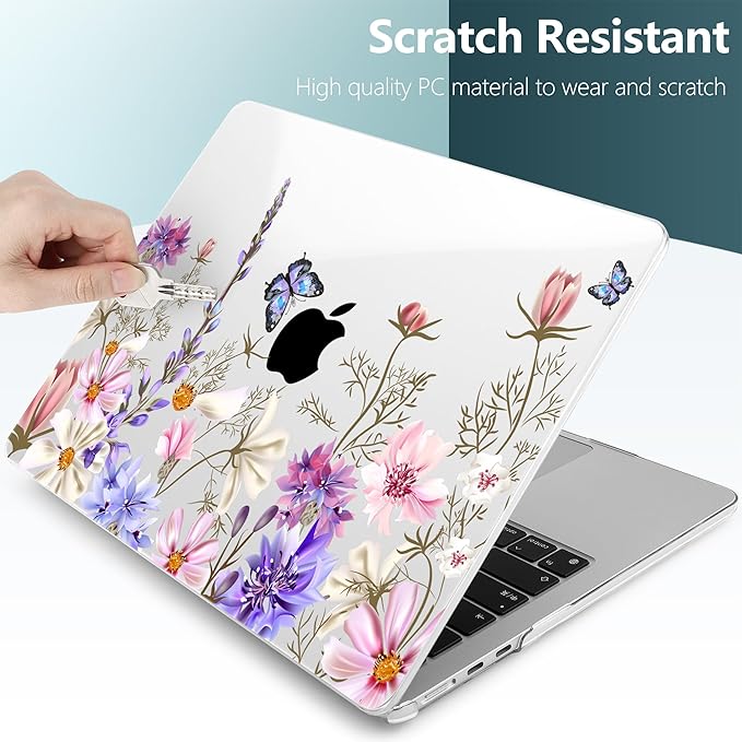 DONGKE Compatible with M4 MacBook Air 15 inch Case 2025 2024 2023 A3241 A3114 A2941 M3 M2 Liquid Retina Display Touch ID, Plastic Hard Case & Keyboard Skin & Screen Protector - Butterfly Floral