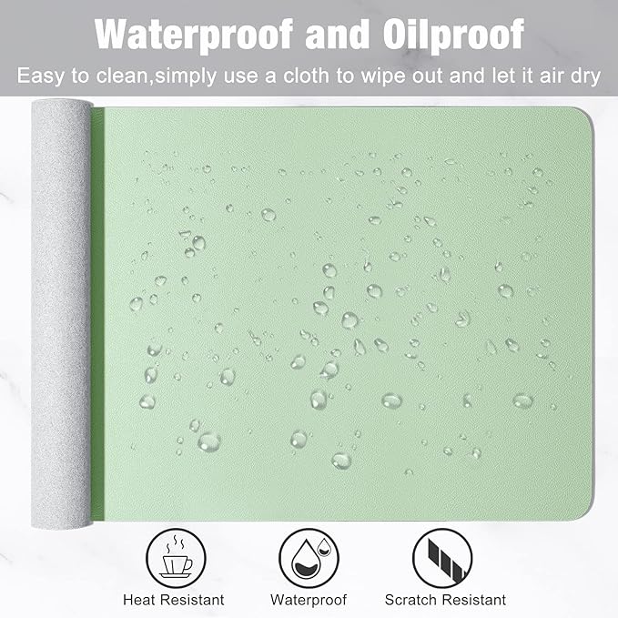 Hsurbtra Desk Pad, 35.5" x 17" PU Leather Desk Mat, XXL Extended Mouse Pad, Waterproof Desktop Blotter Protector, Non-Slip Ultra Thin Large Laptop Keyboard Writing Mat for Office Home, Lake Green