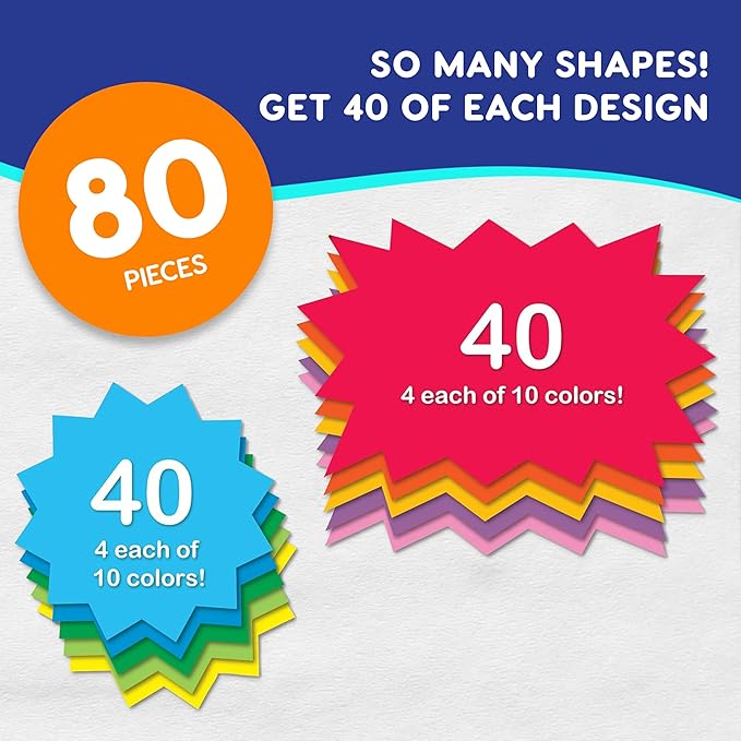 FreshCut Crafts 80 pcs Starburst Signs Multicolor Blank Tags in 2 Sizes for Retail Sales, US Made Card Stock Punch Out Signs for Garage Sale Yard Sale Bulletin Board Decoration