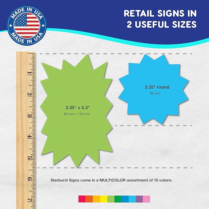 FreshCut Crafts 80 pcs Starburst Signs Multicolor Blank Tags in 2 Sizes for Retail Sales, US Made Card Stock Punch Out Signs for Garage Sale Yard Sale Bulletin Board Decoration
