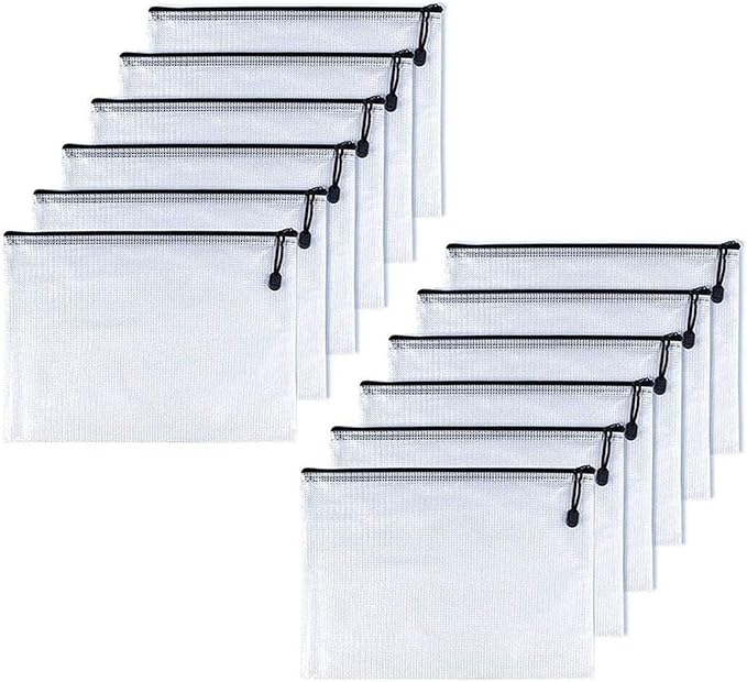 Oaimyy-B8,12 Pcs,Plastic Small Zipper Pouch Document Folders Bag & Zip File Folders for School Office Supplies, Travel,Puzzles Games Organizing Storage