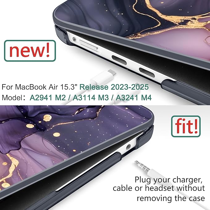 DONGKE Compatible with M4 MacBook Air 15 inch Case 2025-2023 A3241 A3114 A2941 M3 M2 Retina Display Touch ID, Plastic Hard Case & Keyboard Skin for MacBook Air 15" - Hydrangea