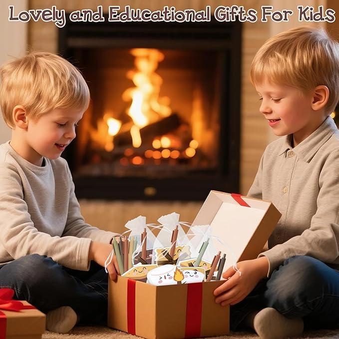 CJiangpo Marshmallow Sticky Note Set - 24 Pack Marshmallow Sticky Note Pads with Ballpoint Pens Ribbons, Funny Memo Pad Stationery Set Classroom Rewards Bonfire Party Gift for Kids Appreciation Gifts