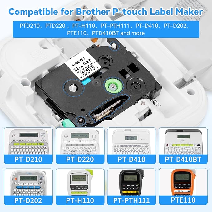 15 PK Label Maker Tape Replacement fot Brother P Touch TZe-231 12mm 0.47" Laminated Label Maker Refills- Compatible with Brother P Touch PT-D210 D220 D200 H110 D410