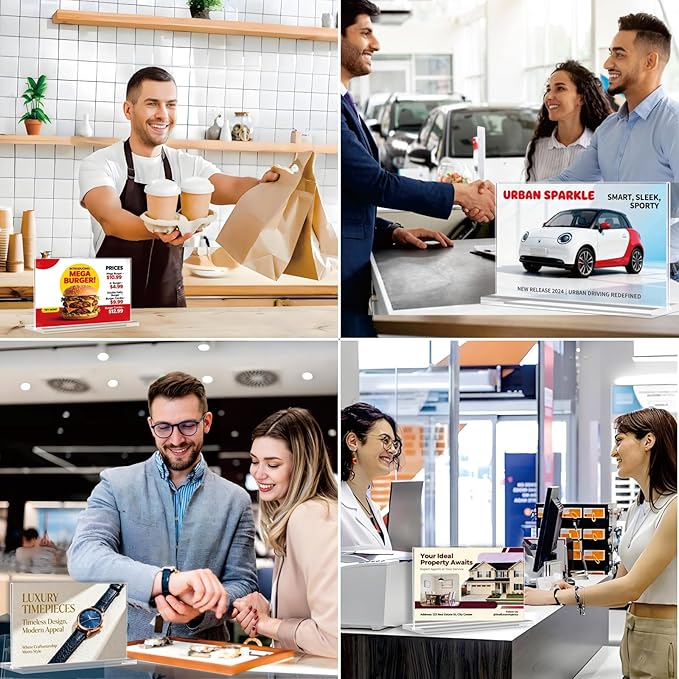 Acrylic Sign Holder 7x5, 6 Pack Clear Double Sided Table Sign Holder Horizontal Picture Frame Desktop Display Stand Plastic Paper Holder Table Tent Suitable for Restaurants Office Store Show Fair