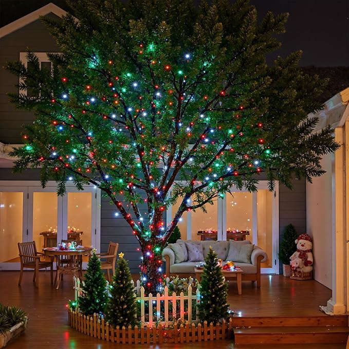 100FT 300 LED Christmas Lights Outdoor, Connectable Christmas String Lights with 8 Modes Waterproof, Plug in Christmas Tree Light Green Wire for Grden Yard Party Decorations, Red White Green