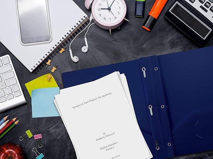 Better Office Products Blue Plastic 2 Pocket Folders with Prongs, Heavyweight, Letter Size Poly Folders, 24 Pack, with 3 Metal Prongs Fastener Clips, Blue