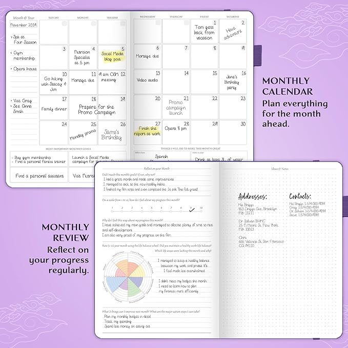 Legend Planner PRO – Deluxe Weekly & Monthly Life Planner to Increase Productivity and Hit Your Goals. Time Management Organizer Notebook – Undated – 7 x 10" Hardcover + Stickers – Dark Purple