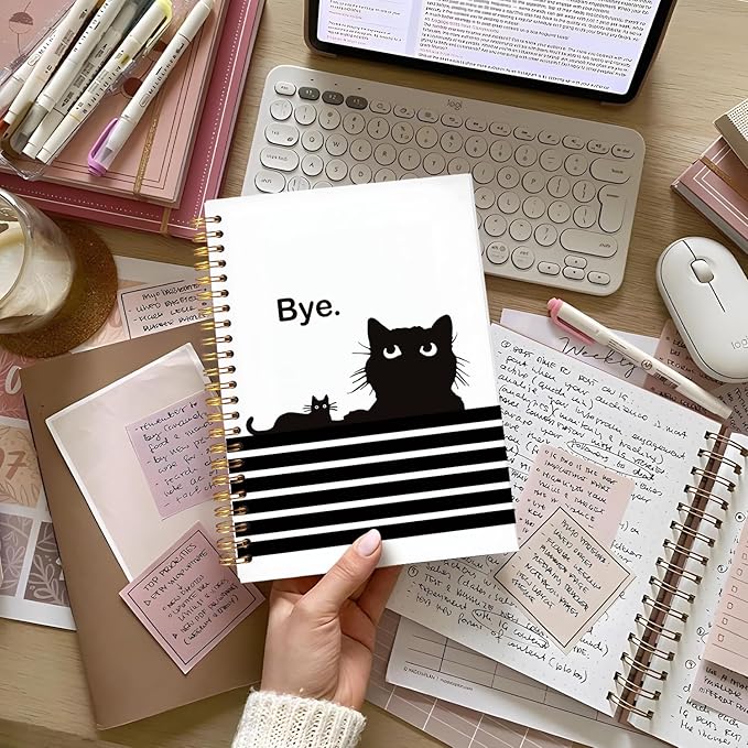Lacama Cat Notebook Cat Journal, Funny Black Cat Spiral Notebook Journal, Gifts for Cat Lovers, Trendy Cat Notebooks for School and Office Supplies, Cat Stationary 5.5x8.3