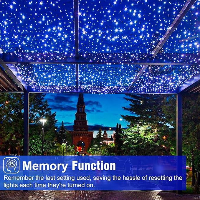 100FT 300 LED Christmas Lights Outdoor, Blue Christmas Tree Lights with 8 Modes Waterproof, Plug in Green Wire String Twinkle Light for Indoor Xmas House Patio Yard Holiday Decorations