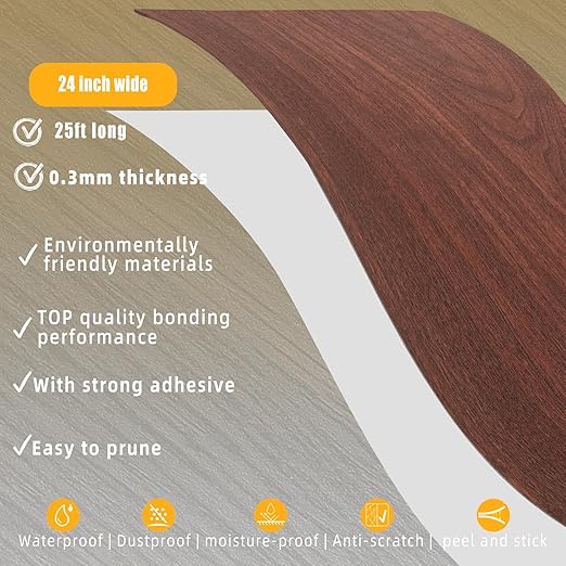 GSCIT Club Cherry Wallpaper, 24 inch X 25ft Self Adhesive Wood Grain Repair Tape Patch for Tables, Chairs, Baseboards, Doors, Windows, Floors, Handicraft DIY.