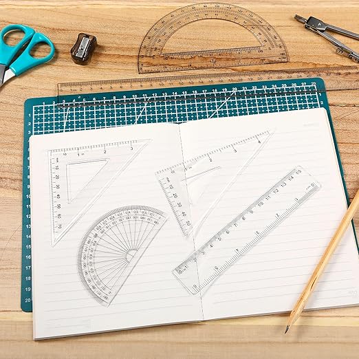 Tenare 72 Pcs Plastic Clear Math Set Includes Protractor Triangle Rulers 12 Inch 6 Inch Straight Geometry Math Transparent Ruler Measuring Tool for School Office Home Supplies