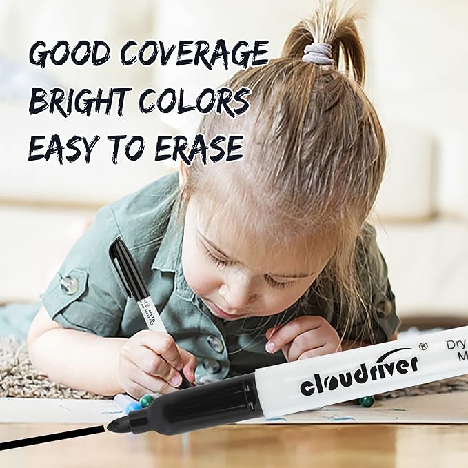 cloudriver Dry Erase Markers 128 Pack, Black Whiteboard Markers, Fine Tip, Low Odor, Bulk Dry Erase Marker For Office, home and School Supplies