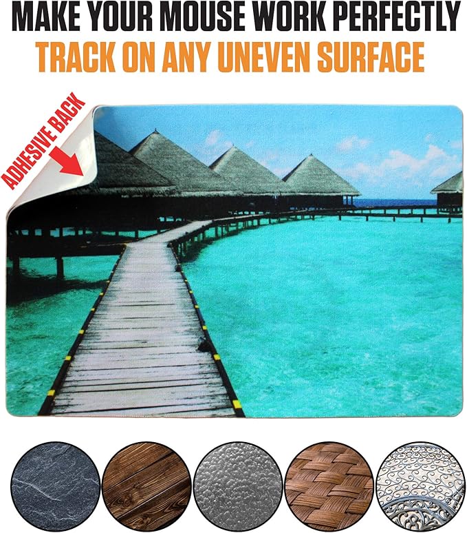 Peel and Stick Mouse Pad - Portable - Adhesive Stick on Bottom - Large Size Mouse Pads - Portable (XL - Beach)