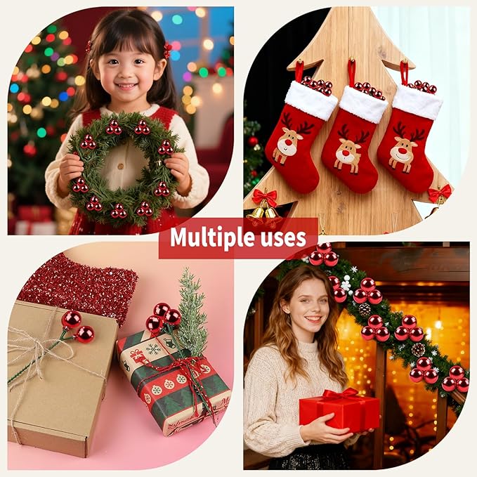 YIYA 18 PCS Christmas Tree Picks Ornaments Red Xmas Ornaments on Wired Stems Shatterproof Christmas Ball Picks Branches for Tree Vase Wreath Garland Indoor Outdoor Garden Holiday Party Decor