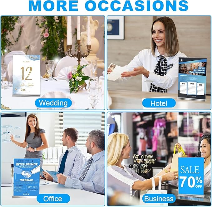 EHWINE 16 Pack Acrylic Sign Holders - 5 x 7, Double-Sided Stand Up Table Top Sign Holders, Clear Acrylic Picture Frame Menu Flyer Paper Display Stand for Office Business Store Wedding Party