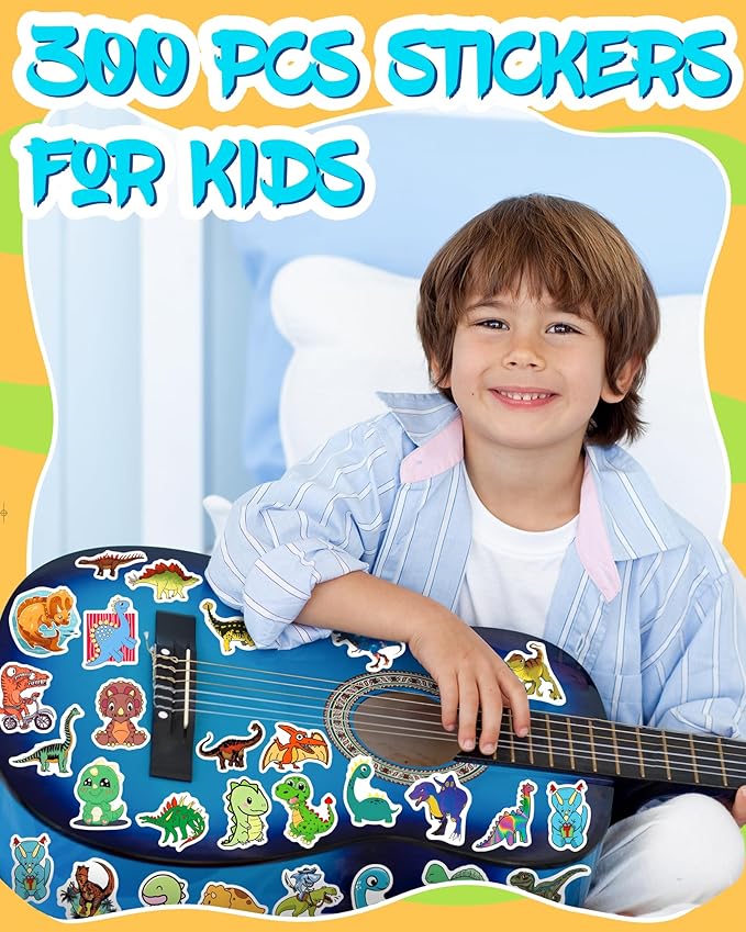 300 Pcs Dinosaur Stickers for Kids, Cute Water Bottle Stickers for Kids Waterproof, Vinyl Laptop Kid Sticker Pack, Kid Classroom Prizes for Elementary Students