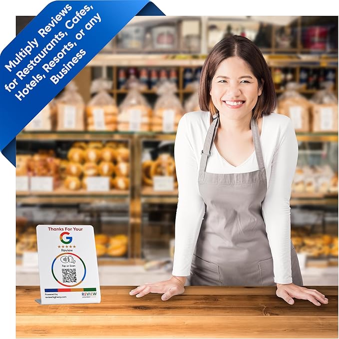 NFC Tap Stand (1-Pack) by Review Highway - Compatible with Google Reviews - NFC Tap & QR Scan for Instant Reviews - Boost SEO - iPhone/Android Compatible – Reusable and Zappy Fast (White, 1 Stand)