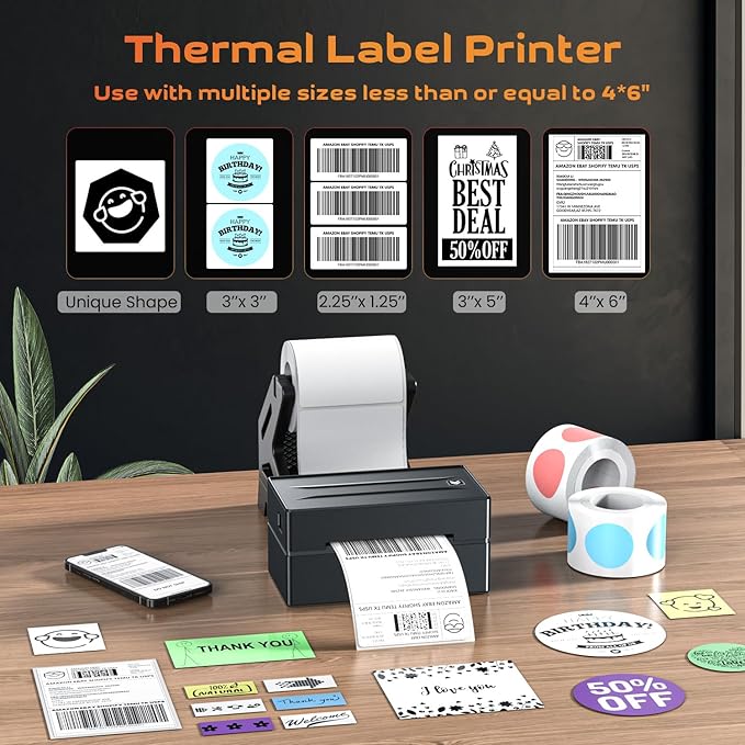 Aixiqee Thermal Label Printer - 4x6 Label Printer for Small Business, Shipping Package, Amazon, Ebay, Shopify, Etsy, USPS