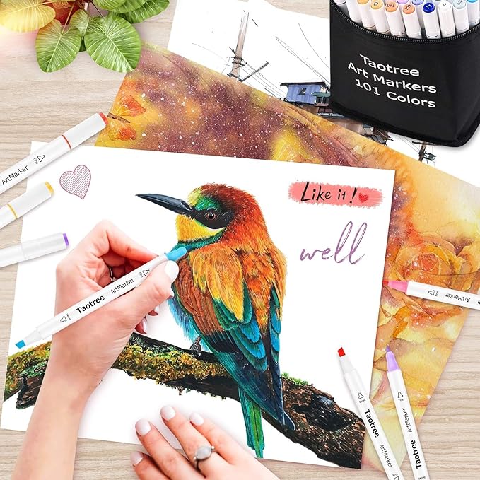 Taotree Alcohol Markers 101 Colors Dual Tips Art Markers Sketch Pens Set, Art Supplies Kit, Drawing Pens Set for Adult Coloring Books Painting, Sketching, Christmas Gifts for Teens Girls Boys Artists