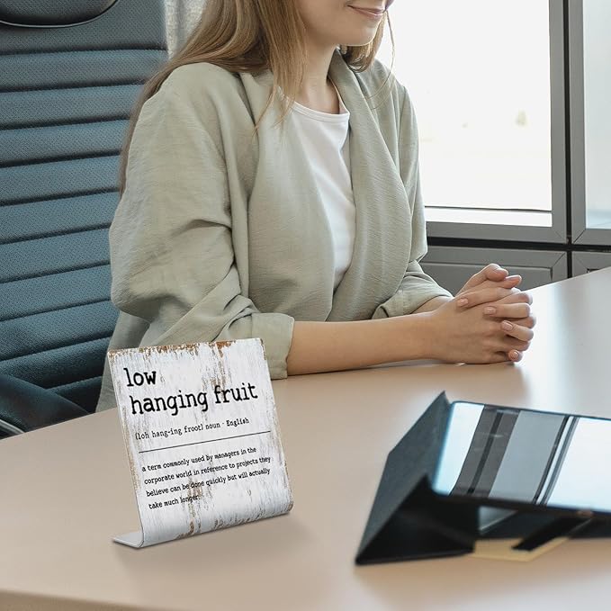 Funny Desk Signs for Work Office, Low Hanging Fruit Definition Desk Sign,Humor Work Office gifts, Office Desk for Colleague Coworker Work bestie Friend, Office Humor Decor Sign Plaque XB294