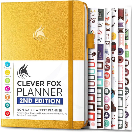 Clever Fox Planner 2nd Edition – Colorful Weekly & Monthly Goal Planner, Time Management & Productivity Organizer, Undated, A5 (Amber Yellow)