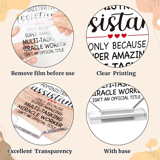 Yopyame Administrative Assistant Appreciation Gifts - Secretary Appreciation Day Gift Acrylic Keepsake Paperweight Clear Desk Decorative Sign Acrylic Plaque with Stand for Office Desk Table Shelf Home