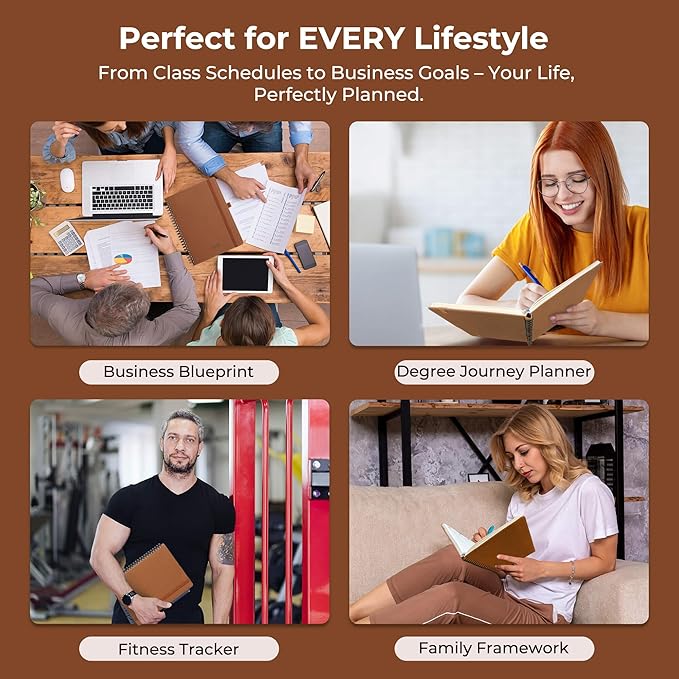 Planner 2026 Daily Weekly and Monthly,8.5"x6.5",12 Months Spiral Bound Calendar Agenda with Self-adhesive Pen Holder,2026 Appointment Book with Vegan Leather Soft Cover,Brown