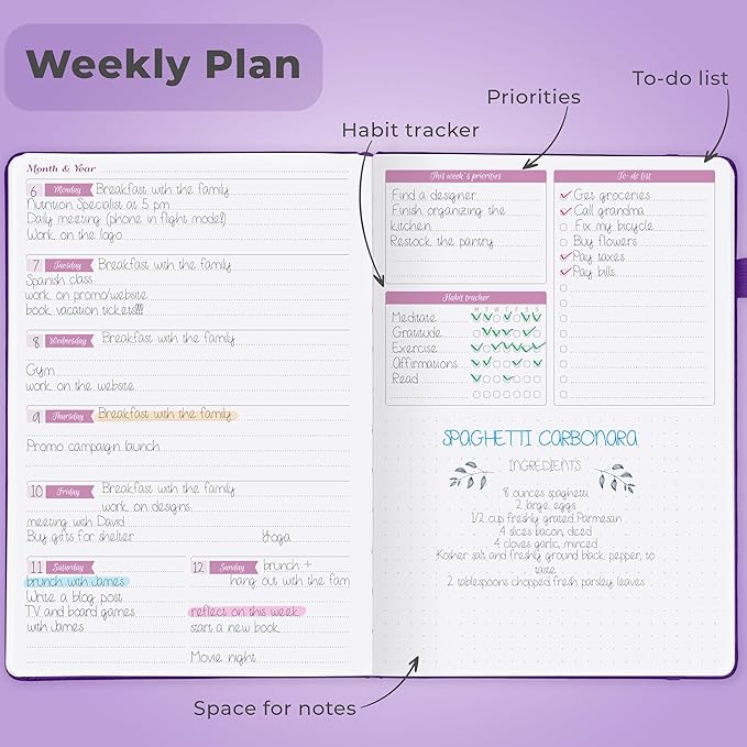 GoGirl Planner Agenda – Colorful Undated Monthly & Weekly Organizer for Women, Journal for Time Management & Productivity (Purple)