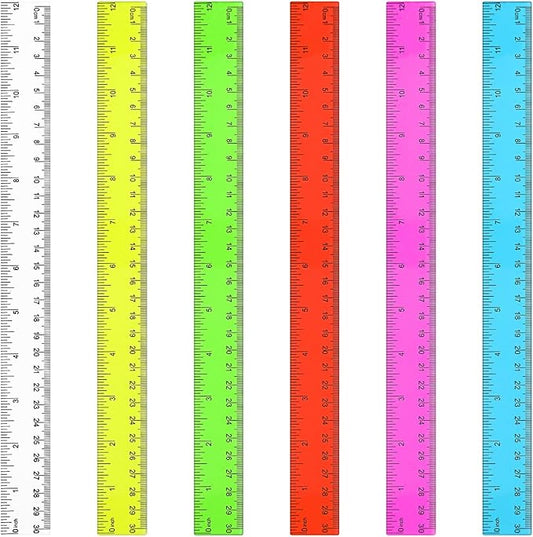 Zonon 6 Pcs 12 Inch Ruler Bulk Plastic Flexible Straight Metric Rulers with Centimeters and Inches Drafting Measuring Tool for Classroom School Students Education(Colorful)