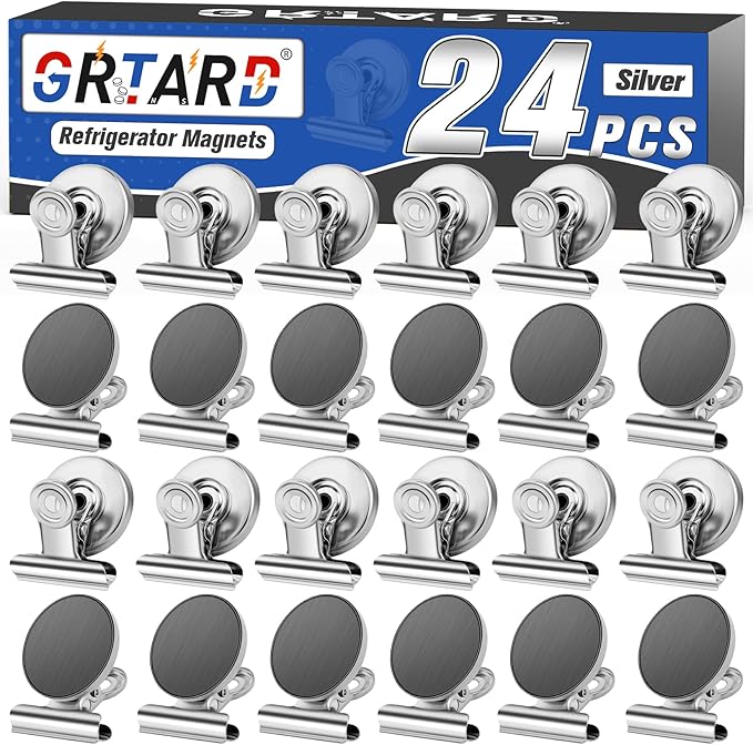 Grtard 24 Pack Magnetic Clips Heavy Duty, Magnet Clips for Fridge, Refrigerator Magnets with Clips, No-Scratch Strong Magnetic Clips for Refrigerator, Whiteboard, Cruise Cabins, Locker