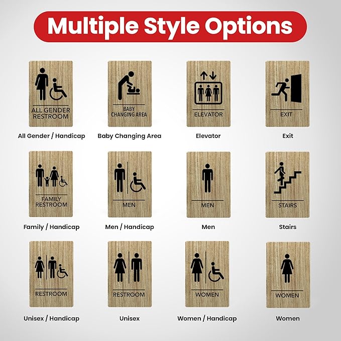 Promot Unisex Bathroom Sign – ADA Braille Restroom Sign for Business, Self-Adhesive, 9" x 6", Commercial Door Signage, Office Wall Decor - Almond