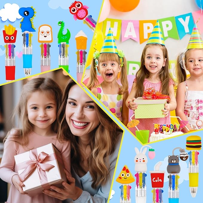 12Pcs Mini Multicolor Pens in One 4-in-1 Cute Pens Bulk for Kids, Ballpoint Pen for Birthdays and Children's Parties, Fun Pen Gifts Assorted Ink Kawaii Pen
