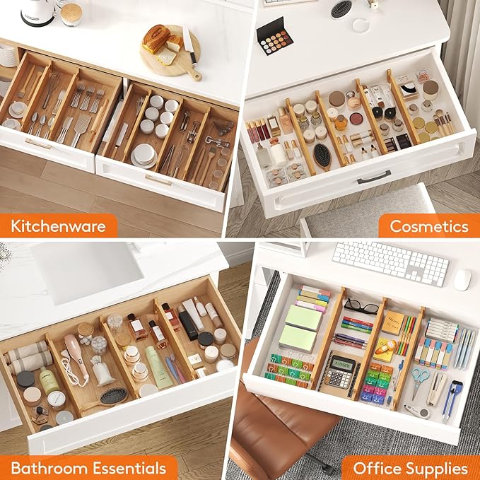 Lifewit 16-22" L x 4" H Drawer Dividers Bamboo 5 Pack, Adjustable Drawer Organizers for Clothes, Expandable Dresser Separators in Bedroom/Bathroom/Kitchen/Fridge/Office Organization and Storage