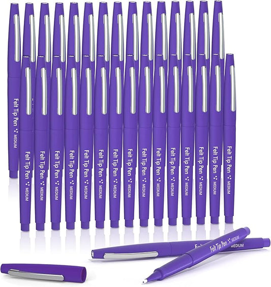 Lelix Felt Tip Pens, 30 Purple Pack, 0.7mm Medium Point, Felt Tip Markers Pens for Journaling, Writing, Note Taking, Planner, Perfect for School Office and Art Supplies