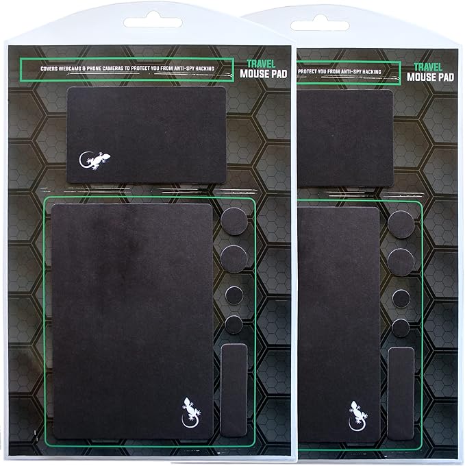 Mouse Pad Adhesive Bottom - Sticks to Any Surface - Portable - Webcam Covers and Screen Cleaner Included (2 x Black)