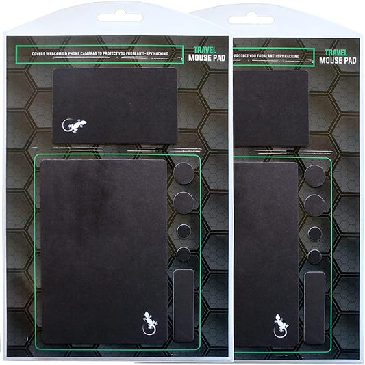 Mouse Pad Adhesive Bottom - Sticks to Any Surface - Portable - Webcam Covers and Screen Cleaner Included (2 x Black)