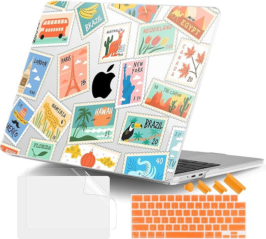 DONGKE Compatible with M4 MacBook Air 15 inch Case 2025-2023 A3241 A3114 A2941 M3 M2 Retina Display Touch ID, Plastic Hard Case & Keyboard Skin for MacBook Air 15" - Post Stamps