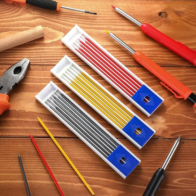 Zhehao 120 Pieces 2.8 mm Carpenter Pencil Refills HB Refill for Construction, Writing, Drawing, Drafting, Woodworking (Black, Red, Yellow)