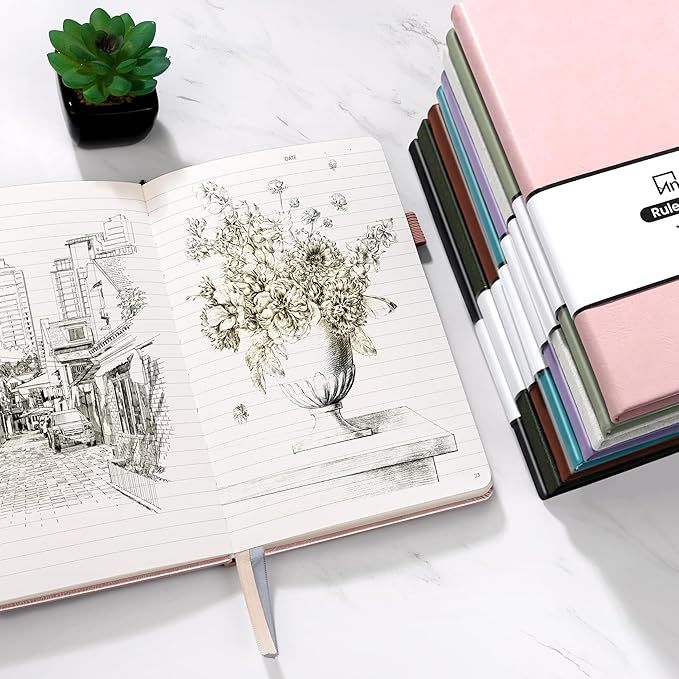 Annecy Numbered College Ruled Lined Journal Notebook, Medium 5.5x 8.25, 160 Pages 100GSM Writing Paper, A5 Haze Blue Faux Leather Cover with Pen Loop