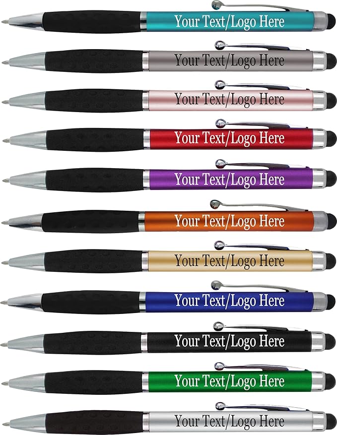 Personalized Pens With your Custom Logo or Text-600 Pack Bulk-for Businesses, Parties, and Events, 2 in 1 Ballpoint Pen & Stylus Compatible with Touchscreen Devices, Gold Barrel, Black Ink