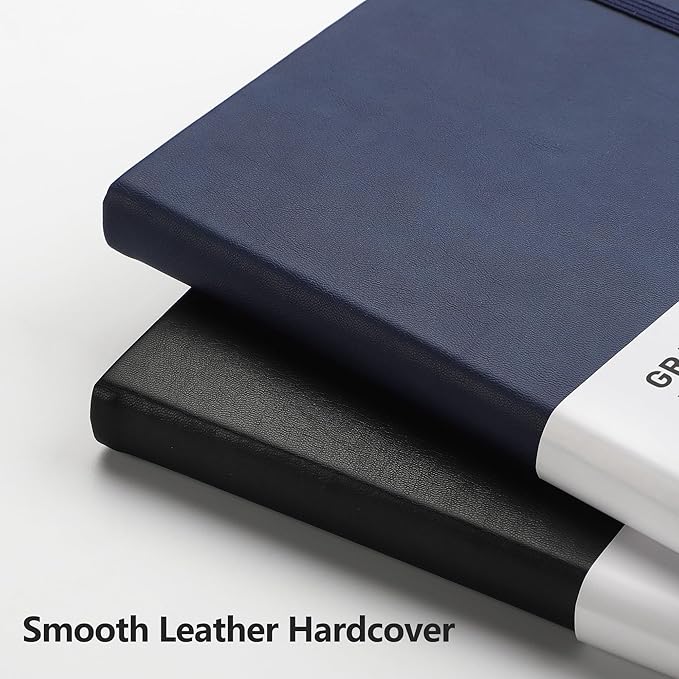 RETTACY Graph Grid Paper Notebook, 192 Pages, A5 Medium Size (5.7'' x 8.3''), 5 Squares per Inch, Leather Hardcover, 100 GSM Thick Paper, for School, Students, Math, Engineering (Navy Blue)